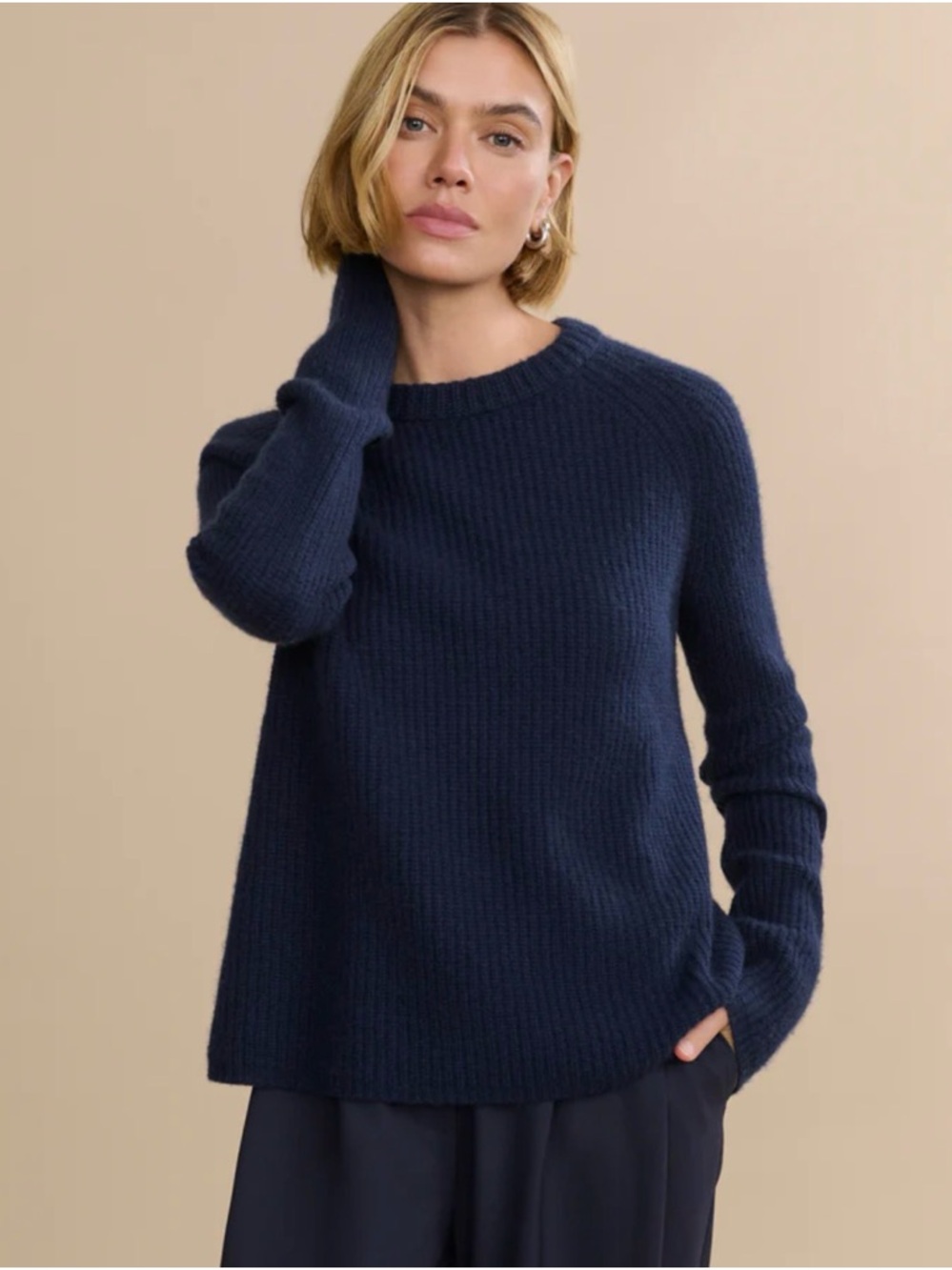 Jenni Kayne 100% Cashmere Navy Fisherman Sweater